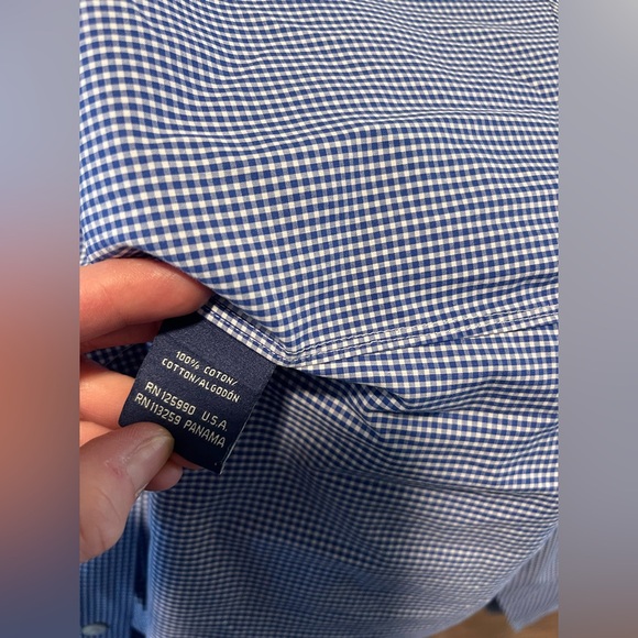 Faconnable navy white Gingham Long Sleeve Button Down Shirt Mens size Large - Picture 4 of 12